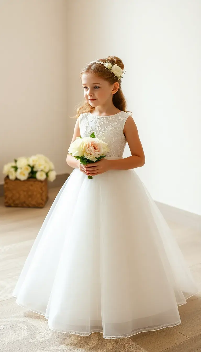 Ivory flower girl a-line dress