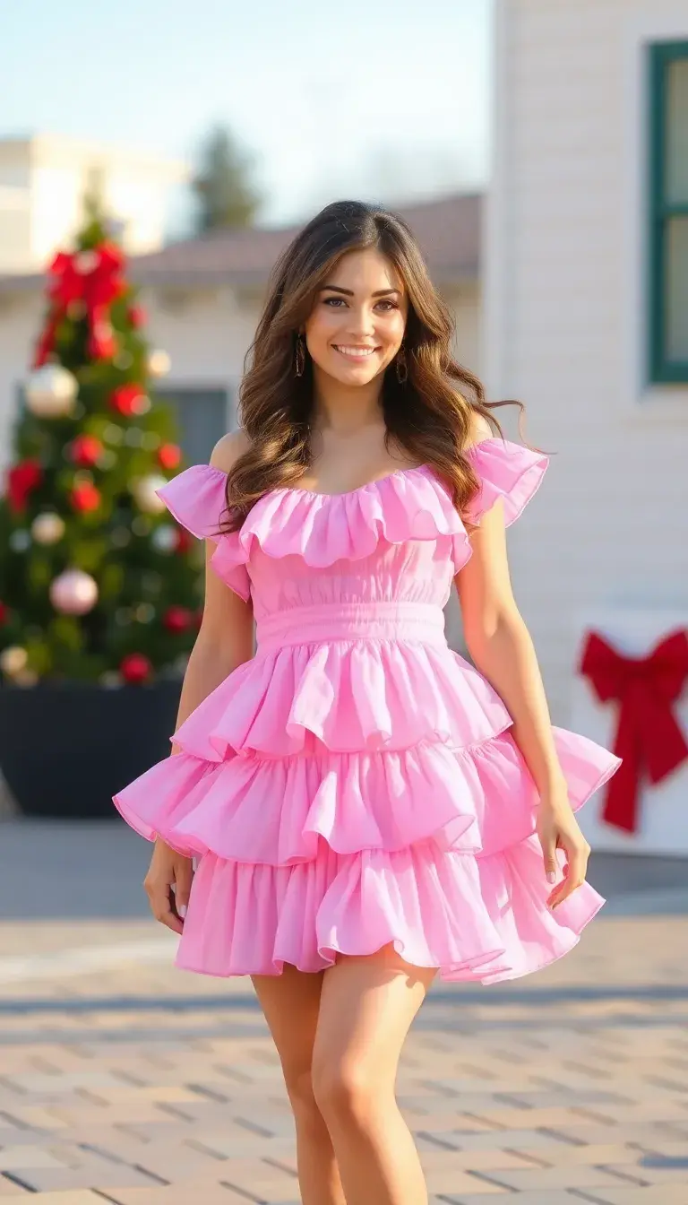 Pink holiday ruffled dress