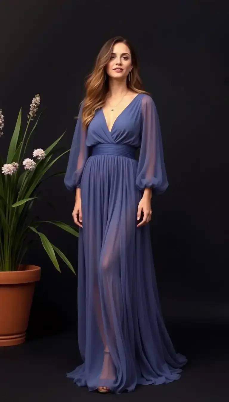Chiffon long sleeve maxi dress