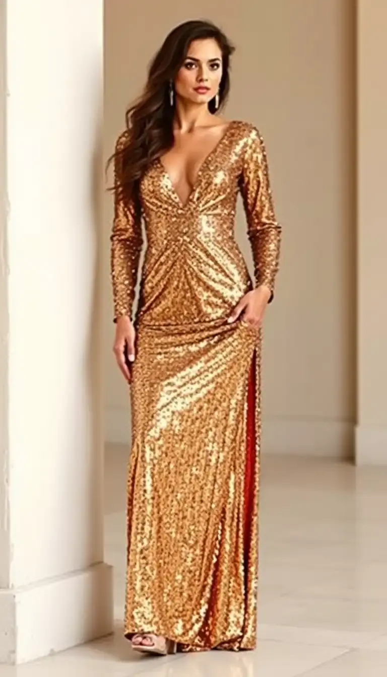 Sequin long sleeve maxi dress