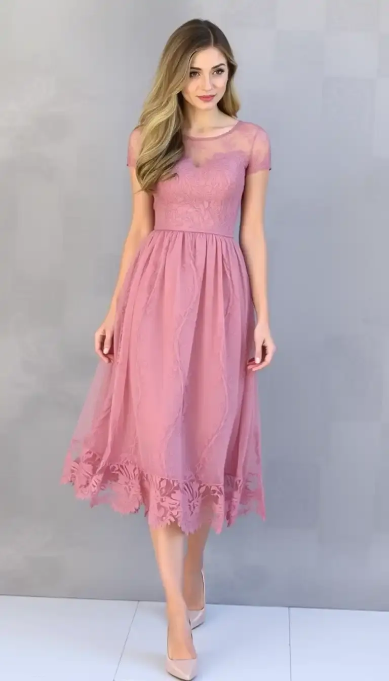 Mauve Pink Lace Dress