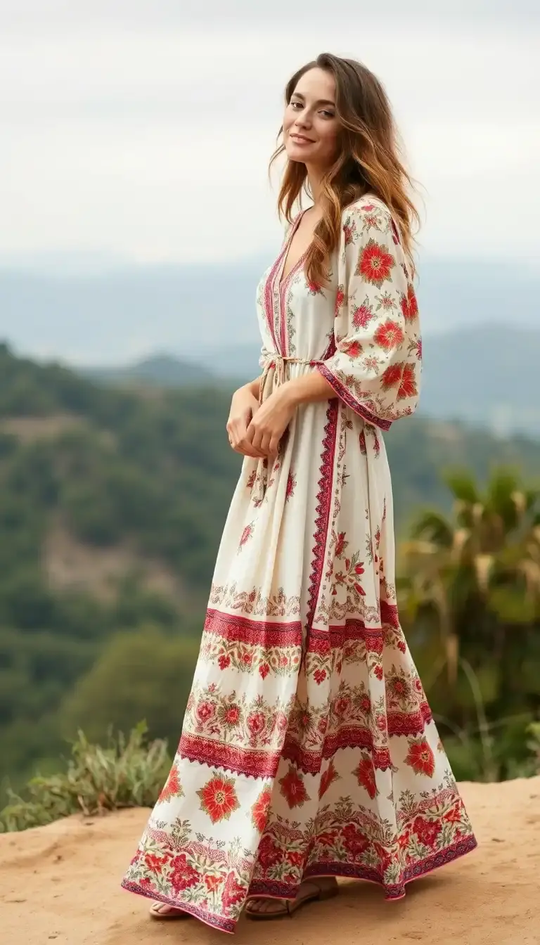 Printed Boho Maxi dress with sleeves
