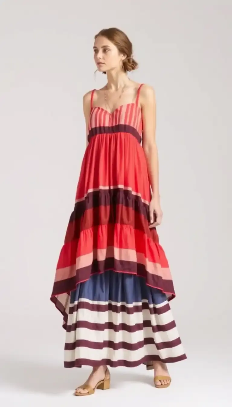Tiered Cotton Maxi dress in stripes