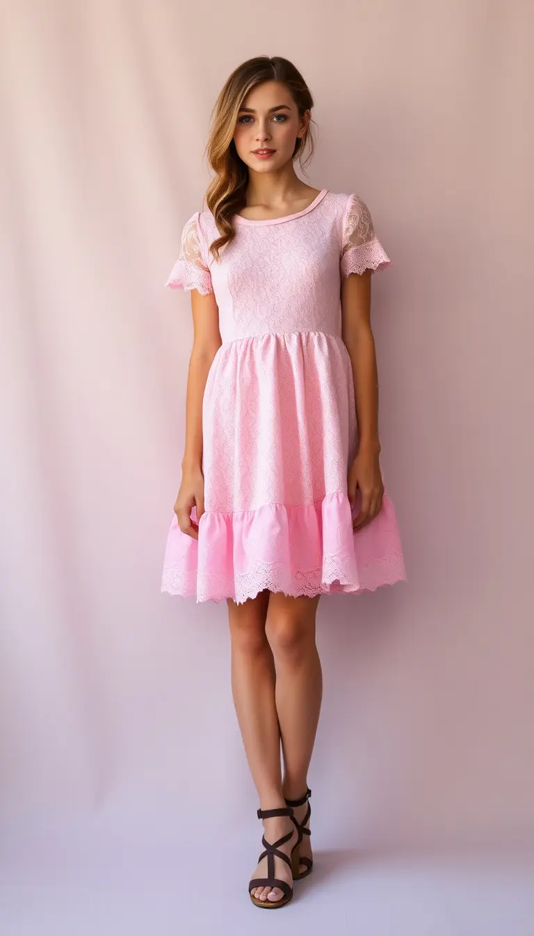 Lace Baby Doll Dress in pink