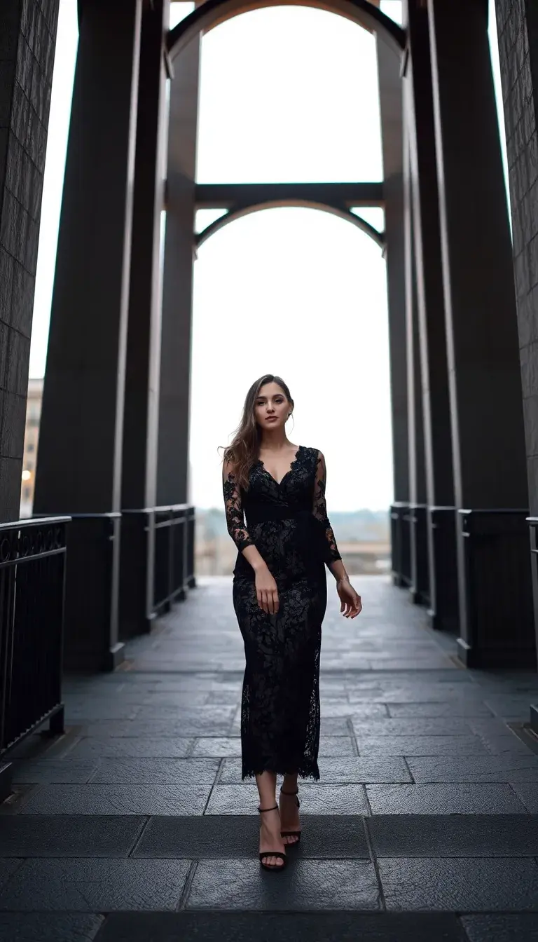 Black Lace Wrap Dress