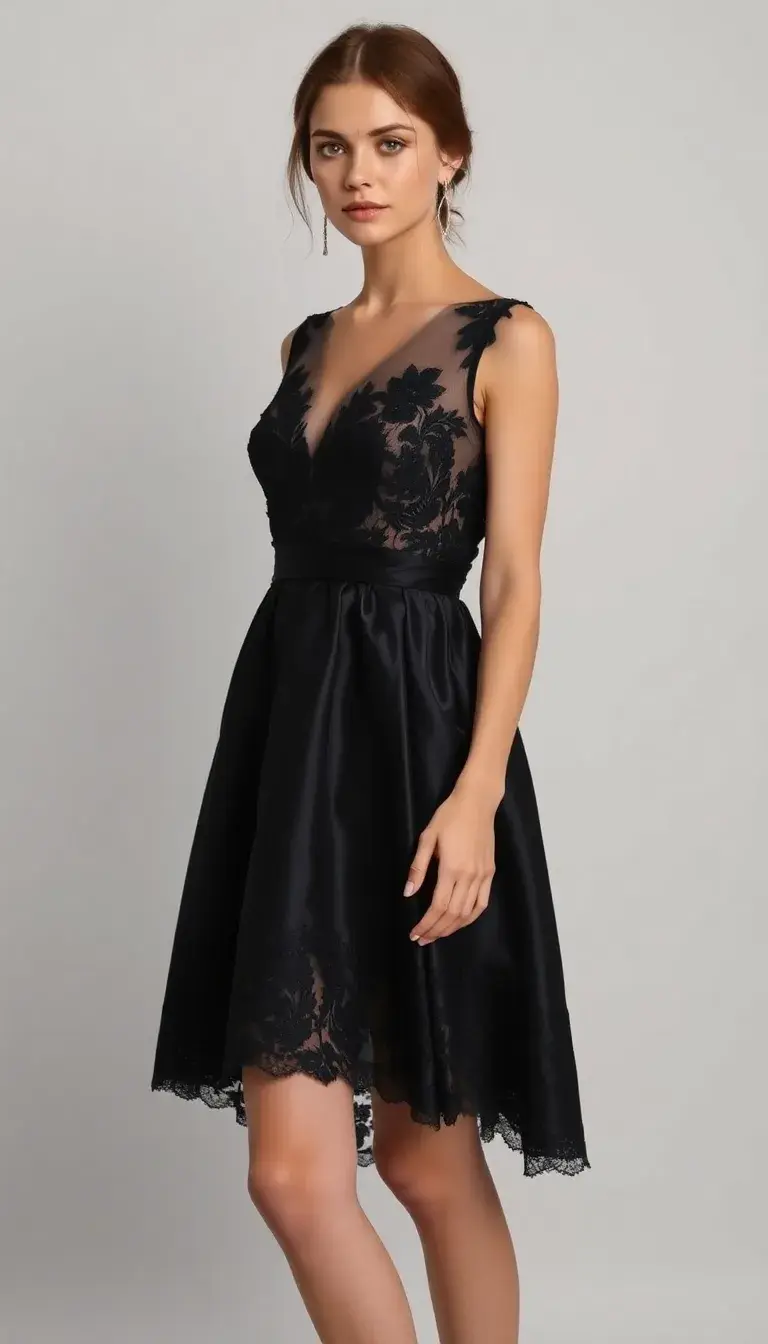 Black Lace Satin Dress
