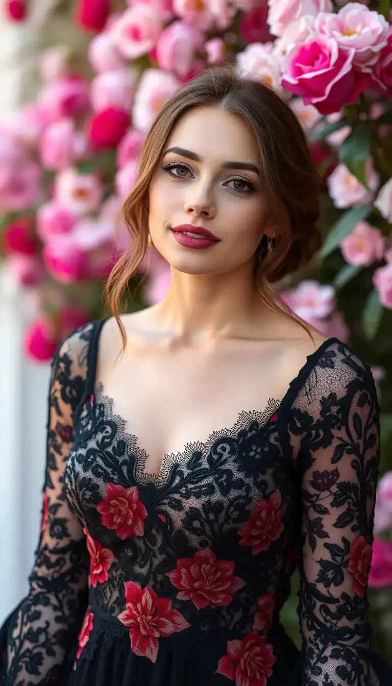 Black Lace Floral Dress