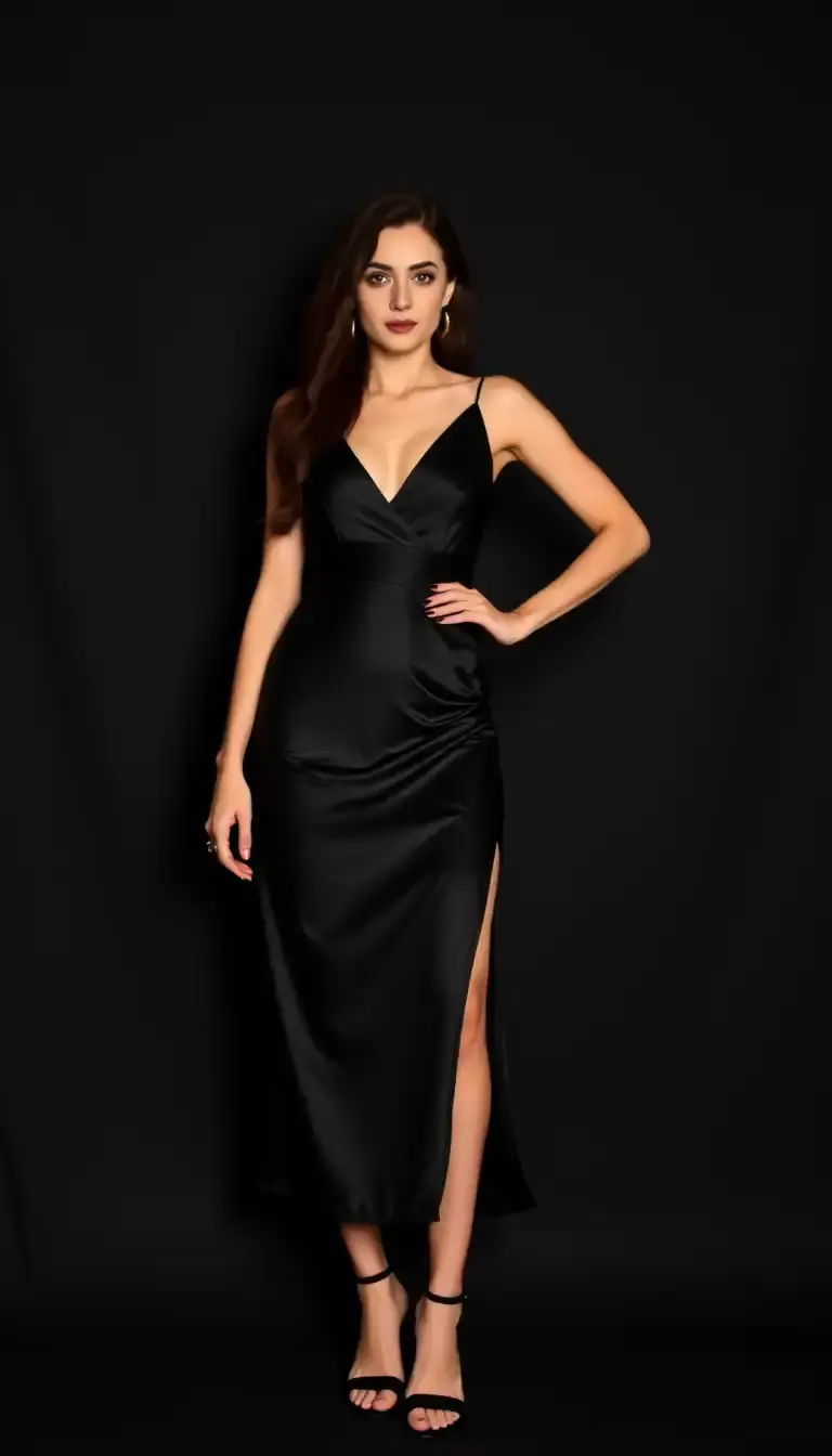Satin Black Midi Dress