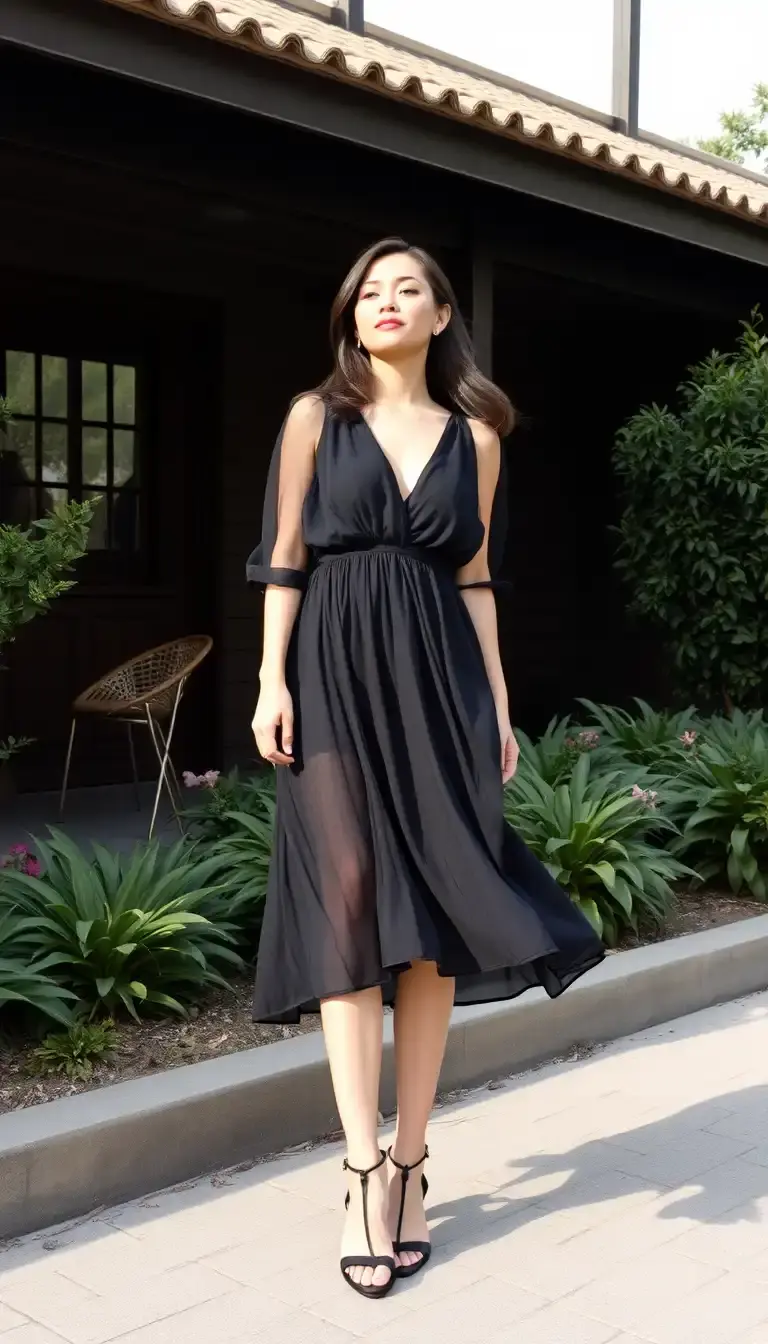 Chiffon Black Midi Dress