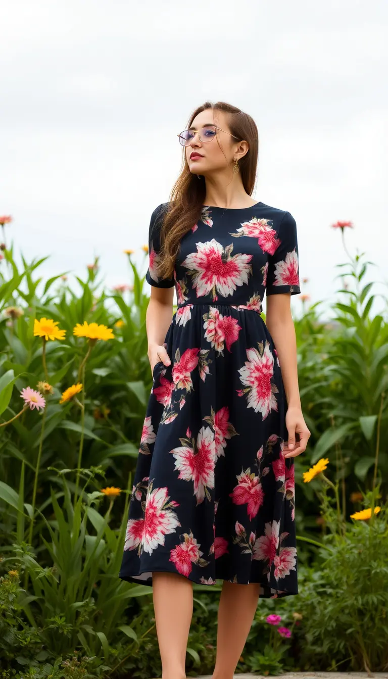 Floral Black Midi Dress