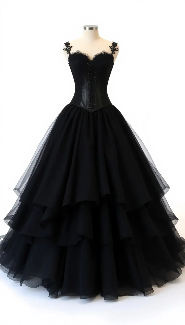 Gothic Black Tulle Wedding Gown