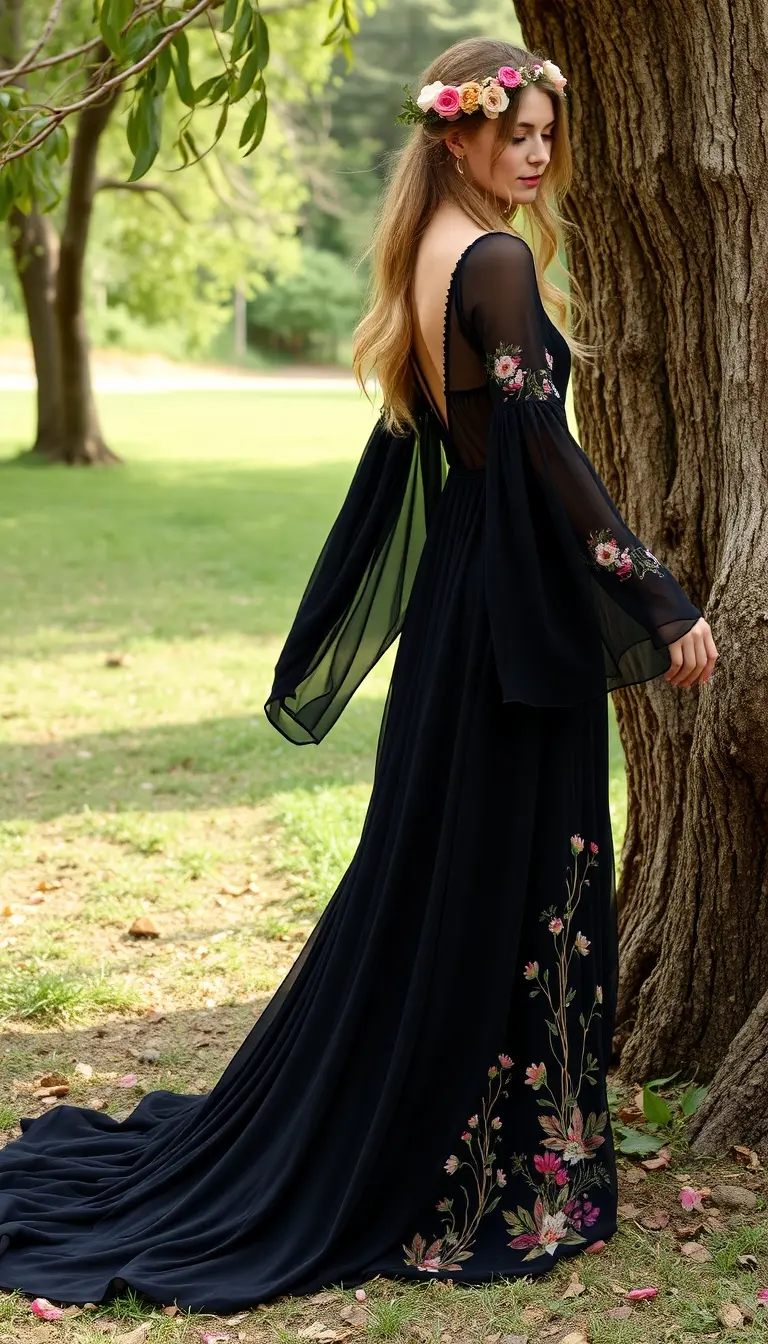 Bohemian Black Chiffon Wedding Dress