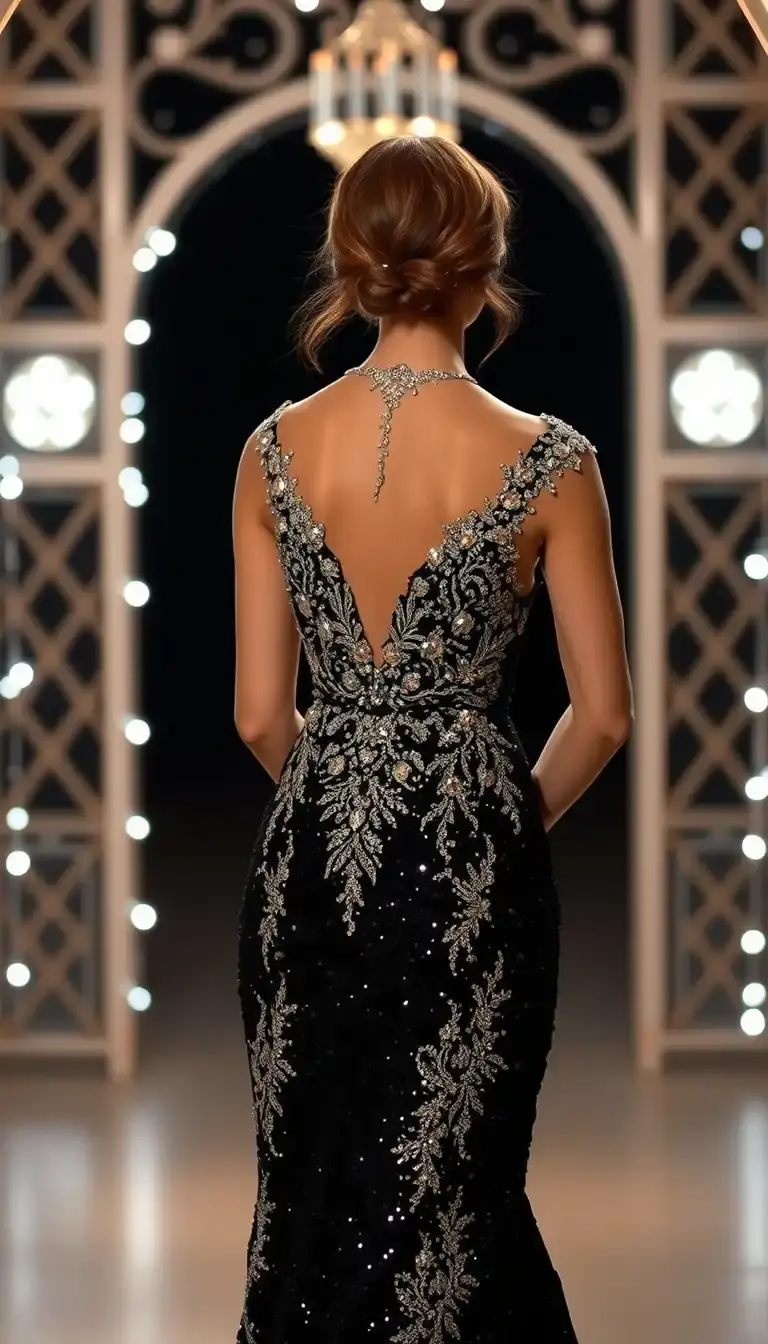 Black Sequin Embellished Wedding Gown