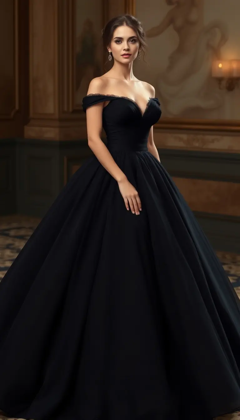 Black Organza Ball Gown Wedding Dress