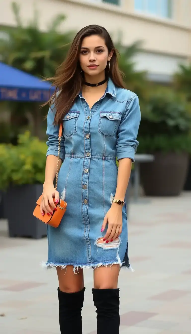 Distressed Denim Mini Dress