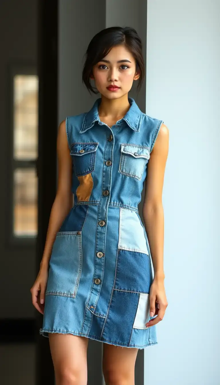Patchwork Denim Mini Dress