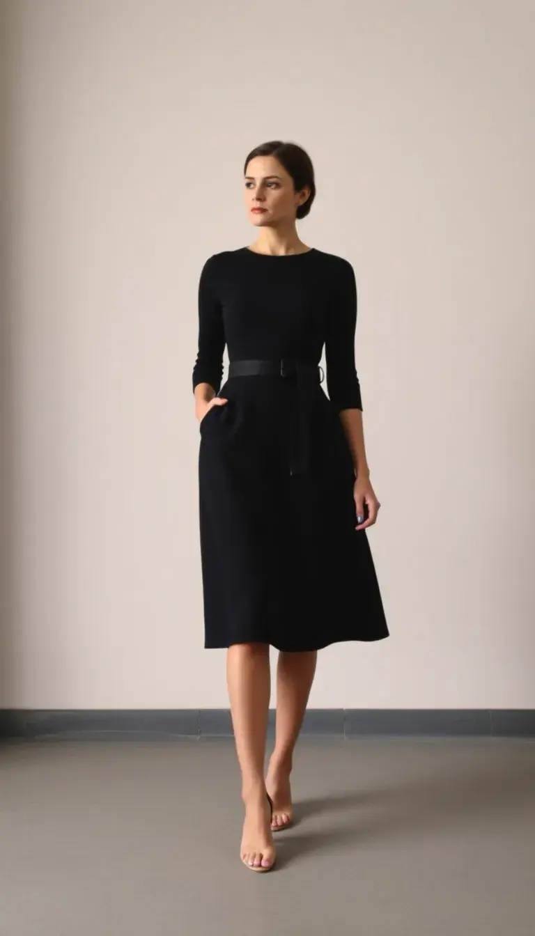 Black Fit and Flare Midi Dress