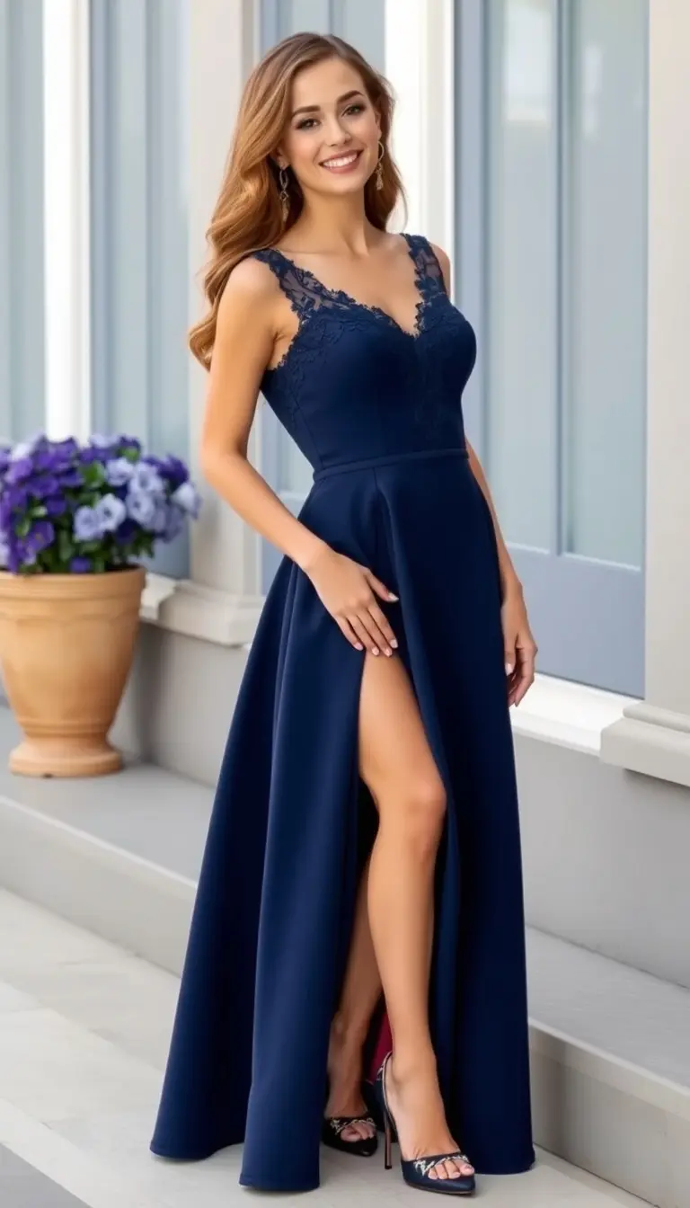 Navy Blue Fit and Flare Formal Dress