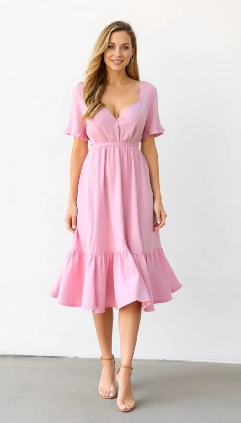 Pink Flowy Midi Dress