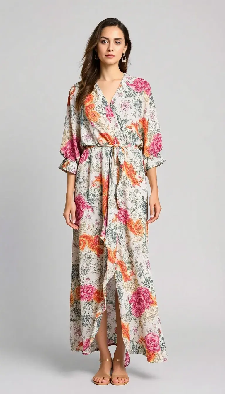 Printed Flowy Wrap Dress