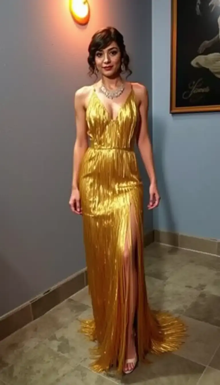Gold Fringe Prom Dress