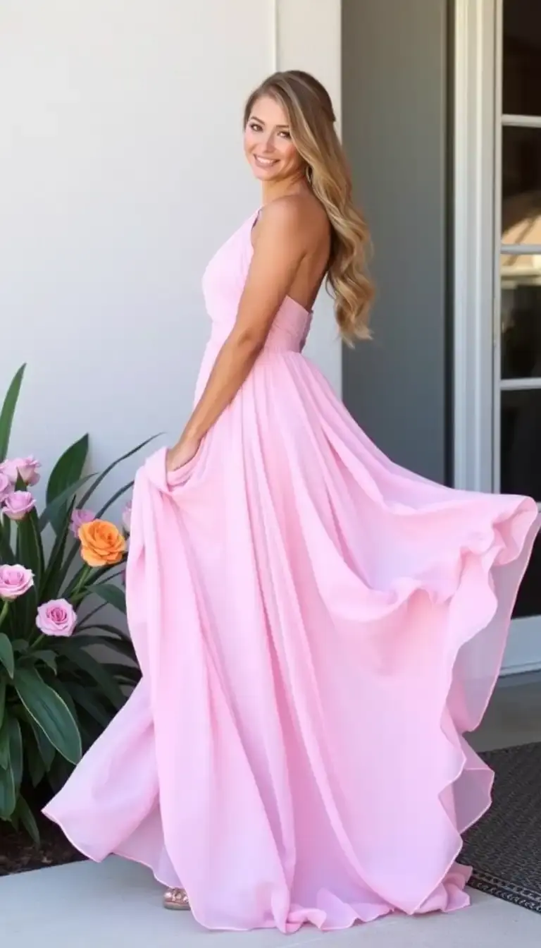 Pink Chiffon Homecoming Dress