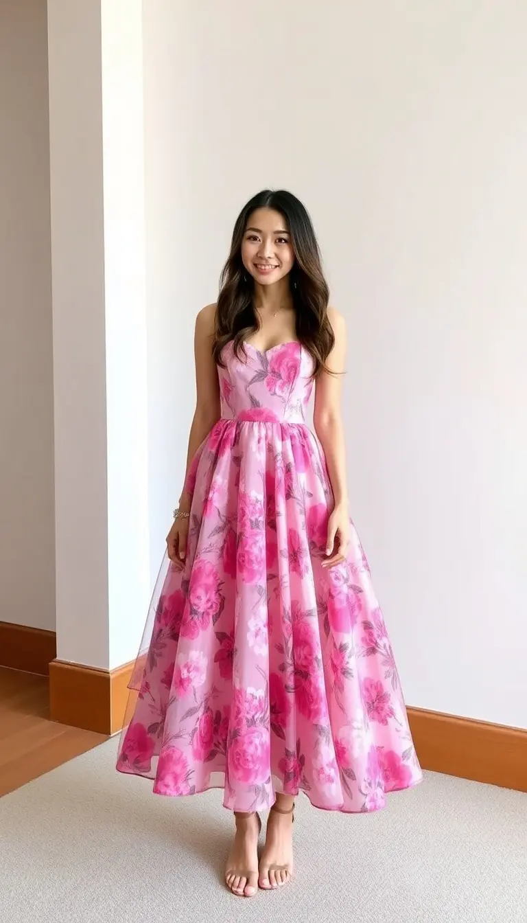 Pink Floral Print Homecoming Dress