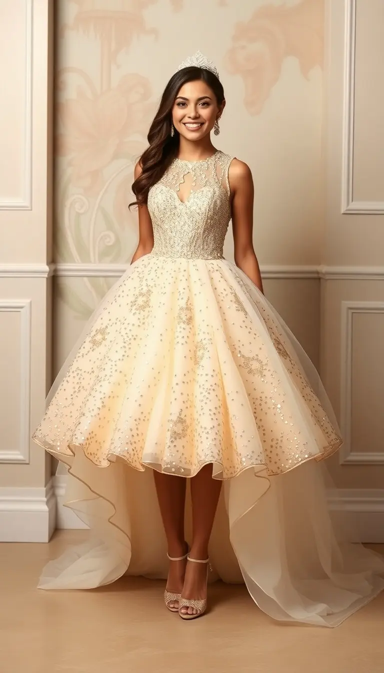 Sequin Quinceanera Dress in Gold