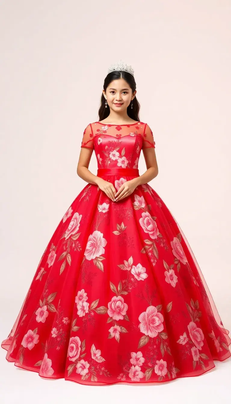 Floral Quinceanera Dress in Red