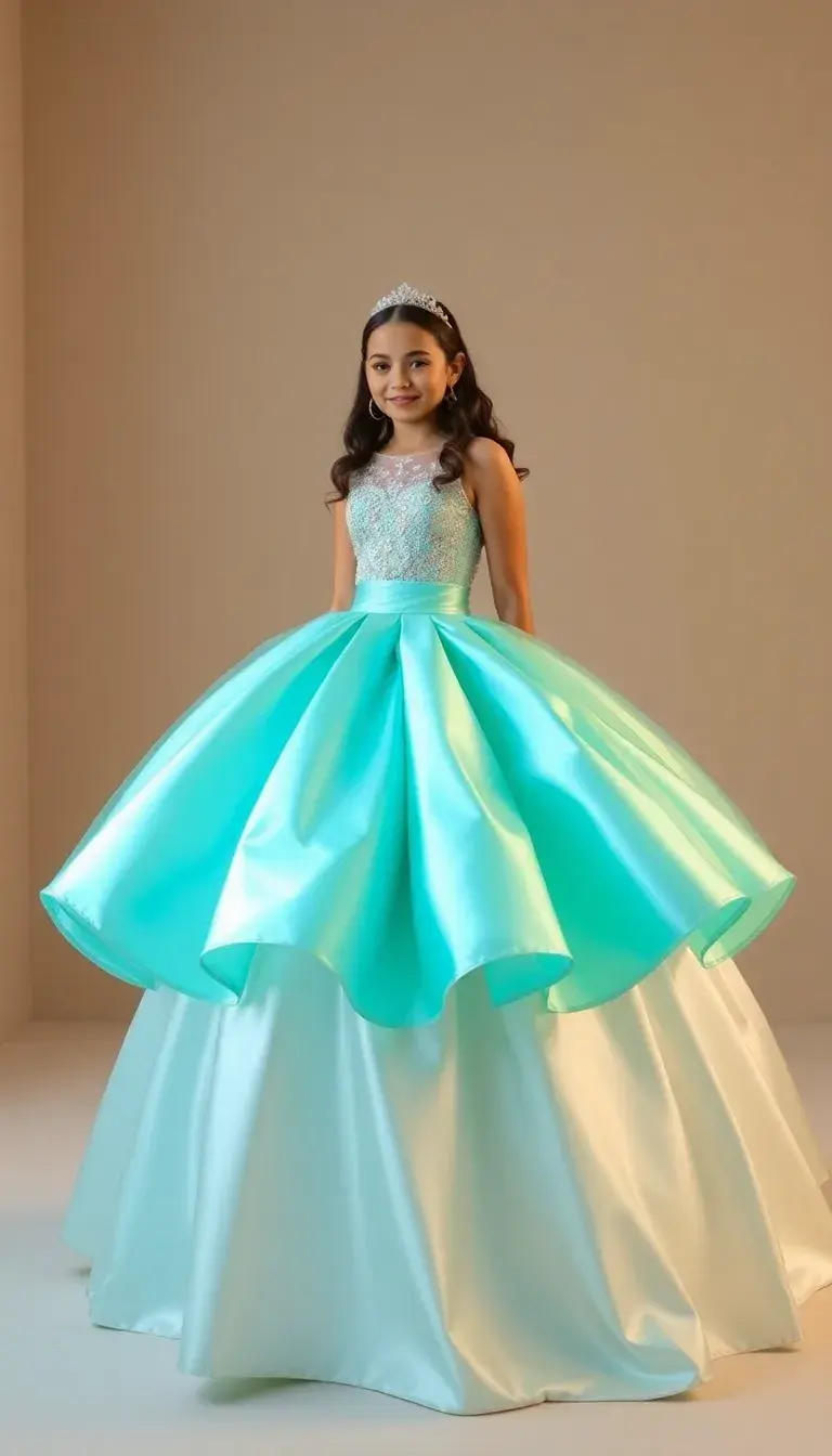 Satin Quinceanera Dress in Turquoise