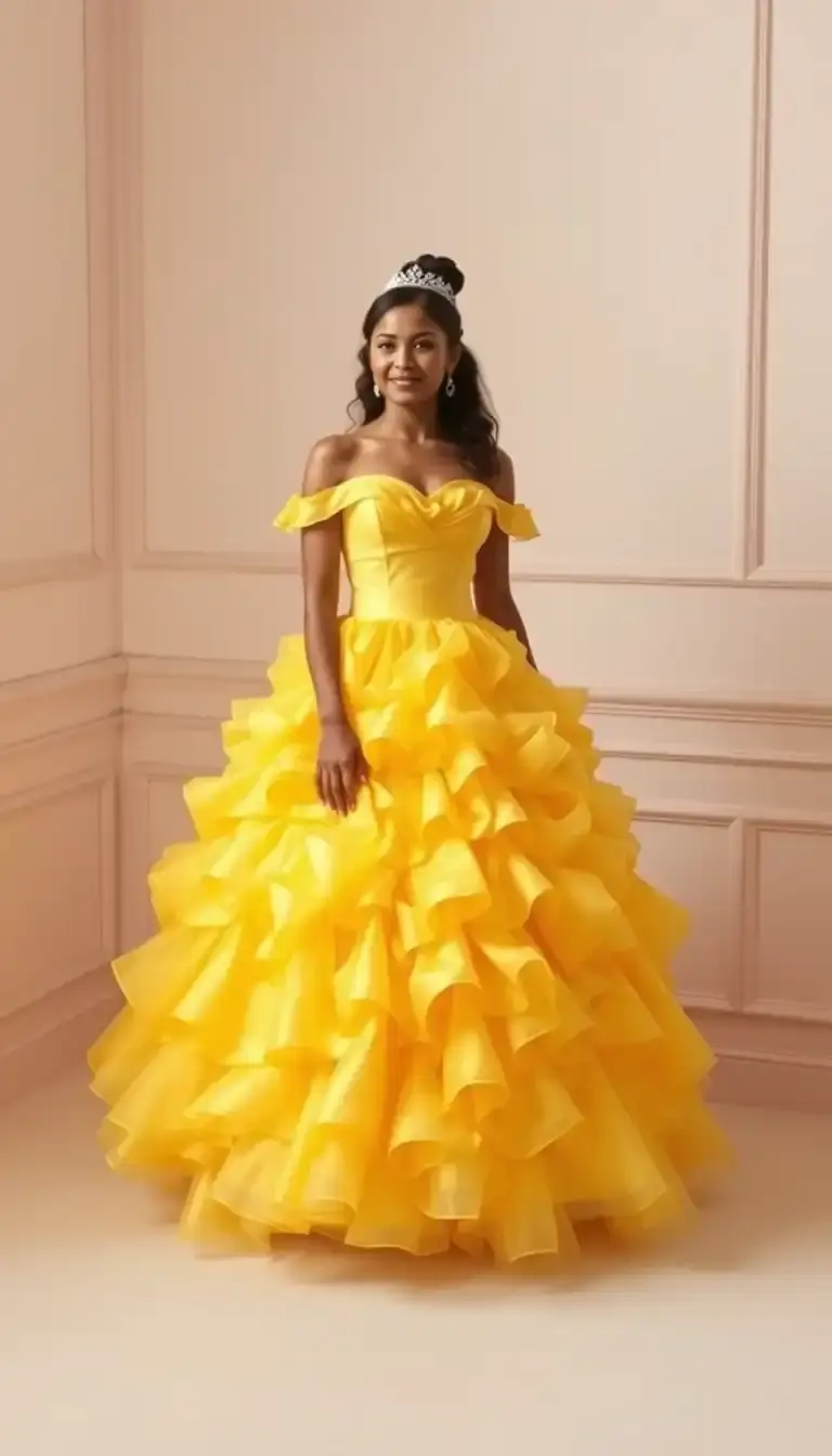 Ruffled Quinceanera Dress in Yellow