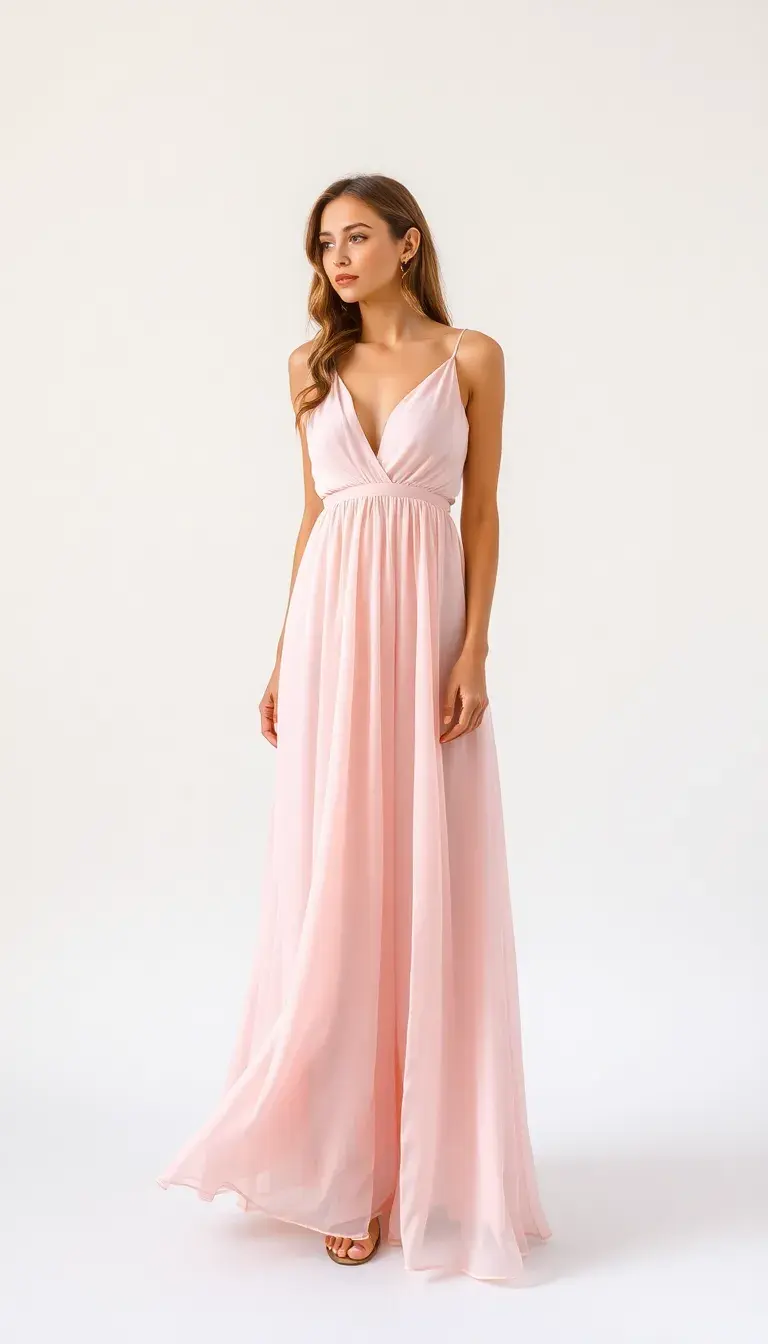 Light Pink Chiffon Maxi Dress