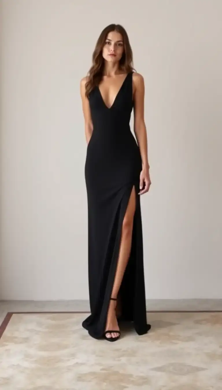 Elegant Long Black Maxi Dress with slit