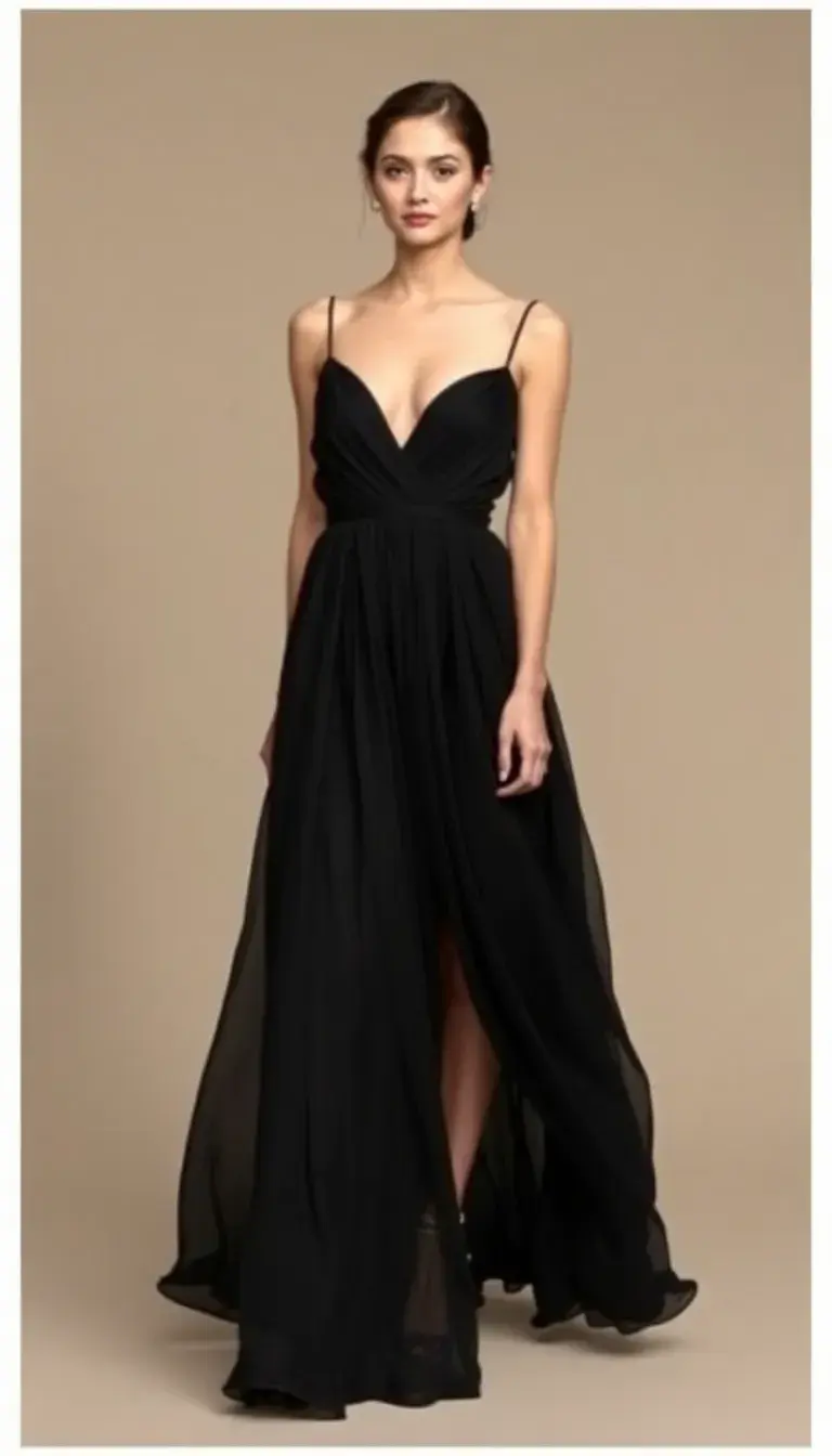 Flowy Long Black Chiffon Dress