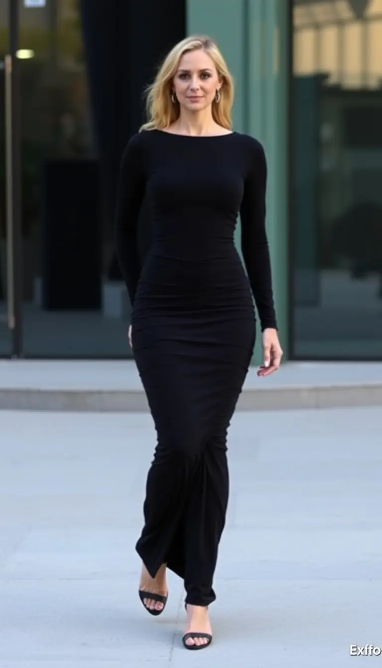 Long Black Bodycon Dress ruched