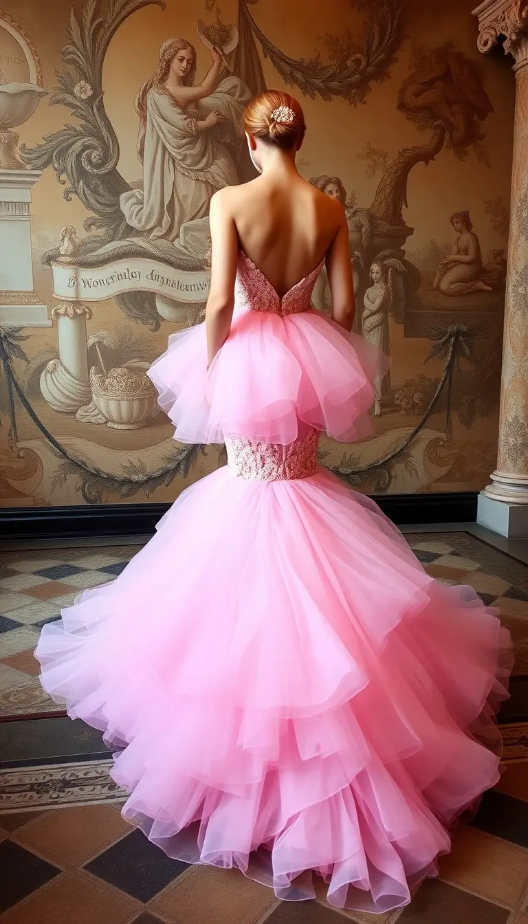 Tulle Mermaid Gown in Pink