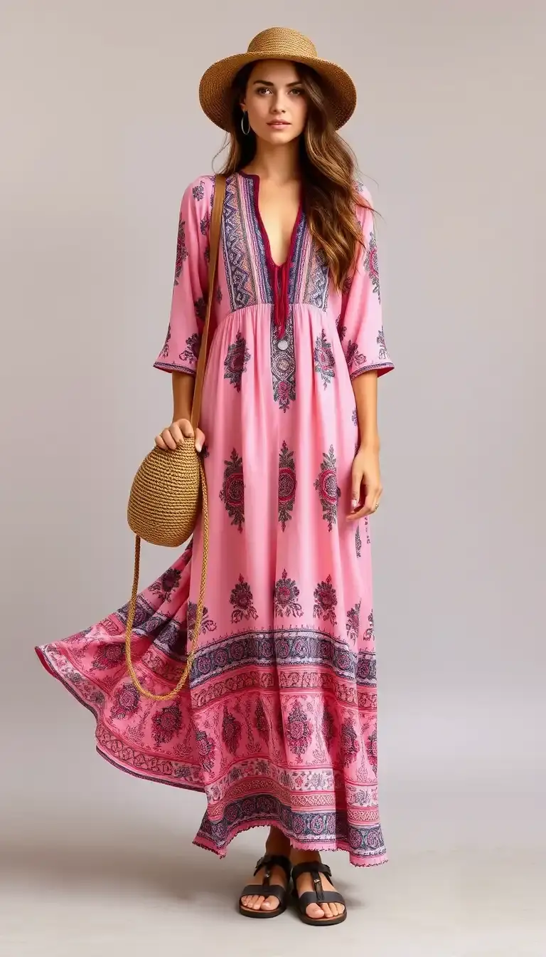 Pink Maxi Boho Dress