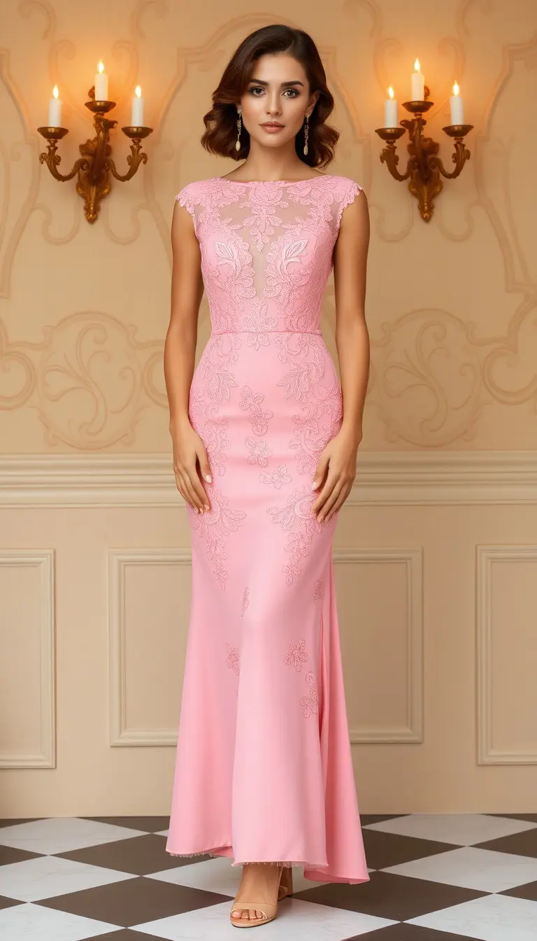 Elegant pink cocktail dress with lace
