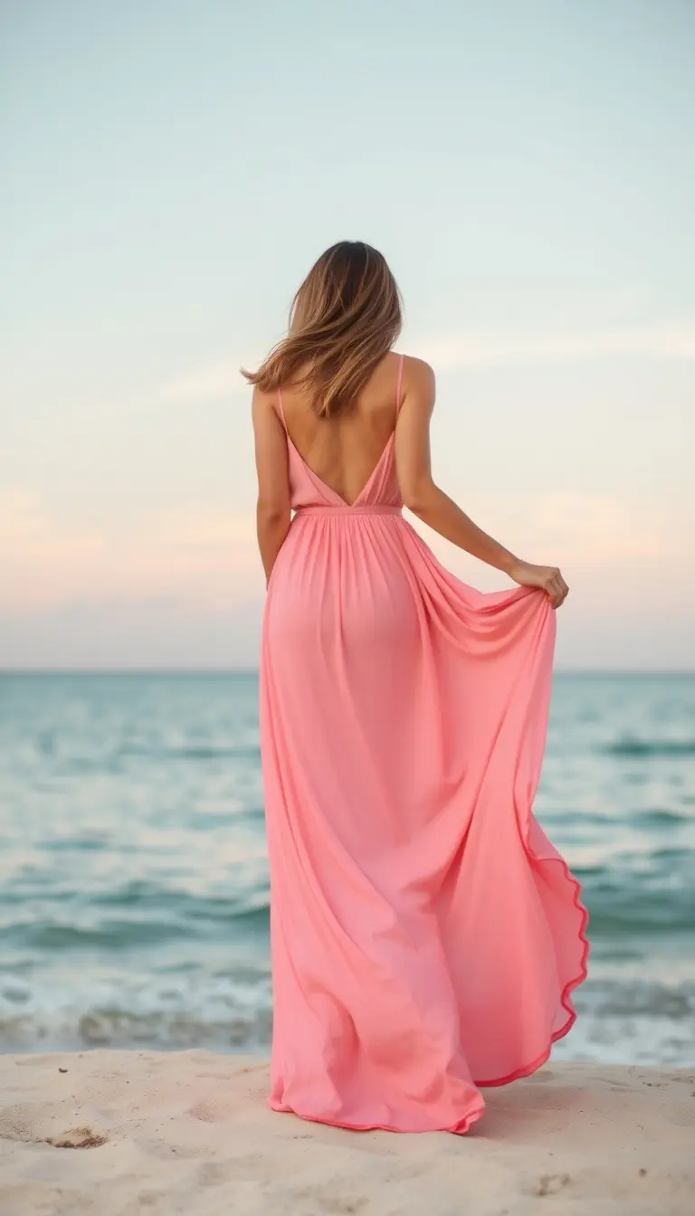 Flowy pink maxi dress for beach