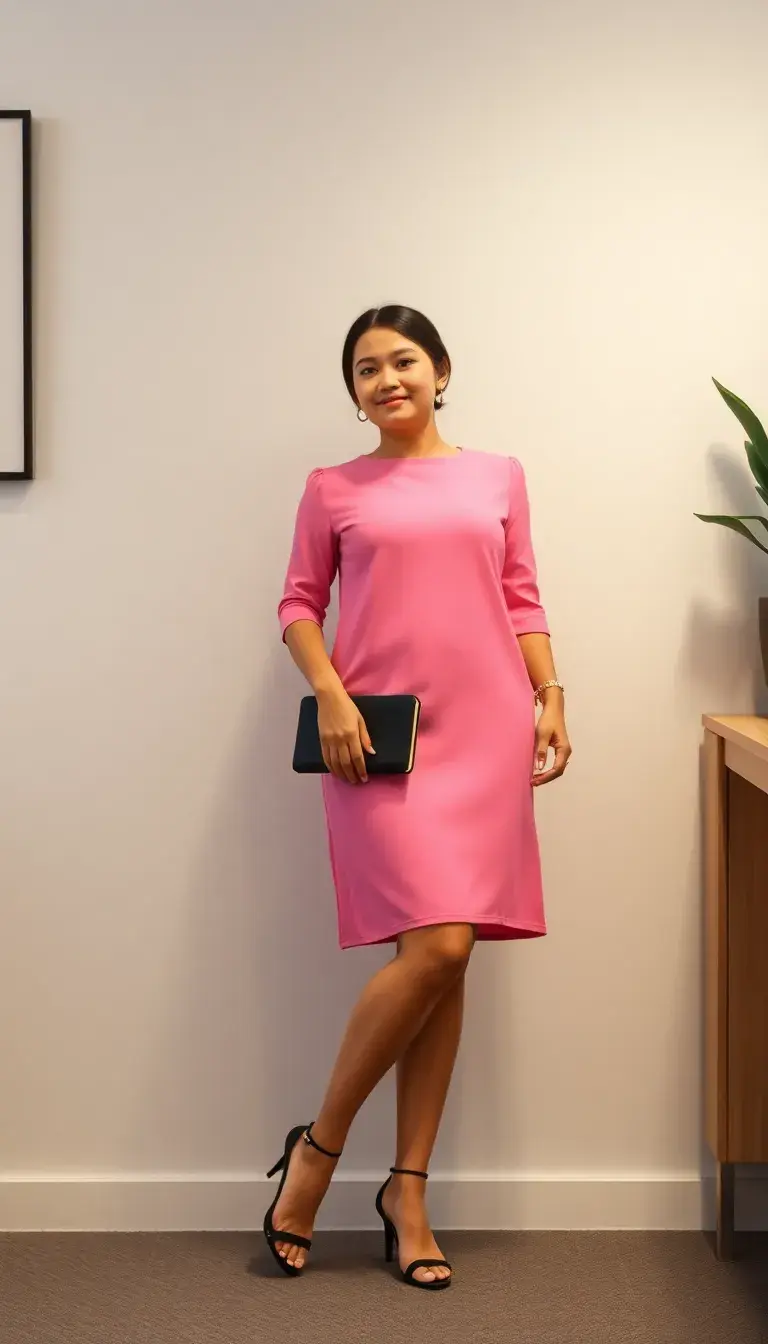 Simple pink shift dress for office