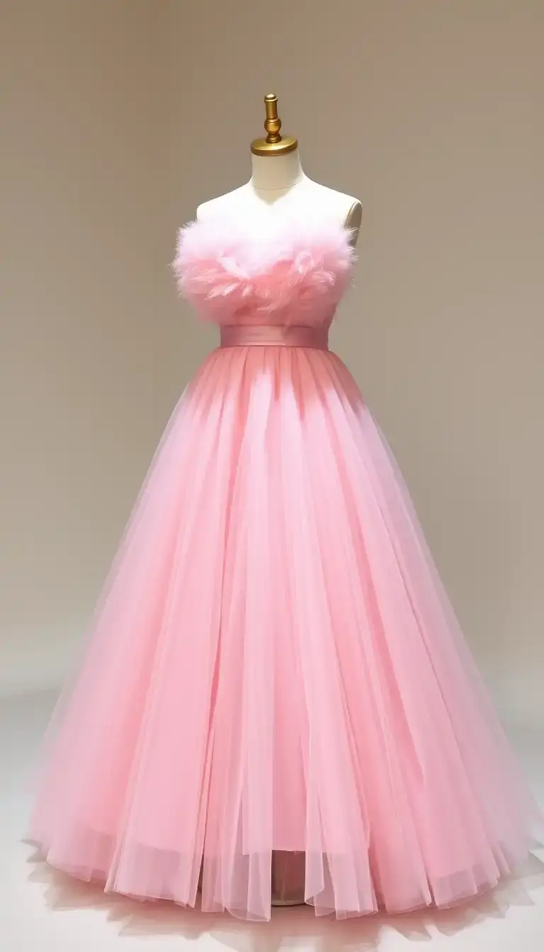 Pastel Pink Tulle Prom Dress