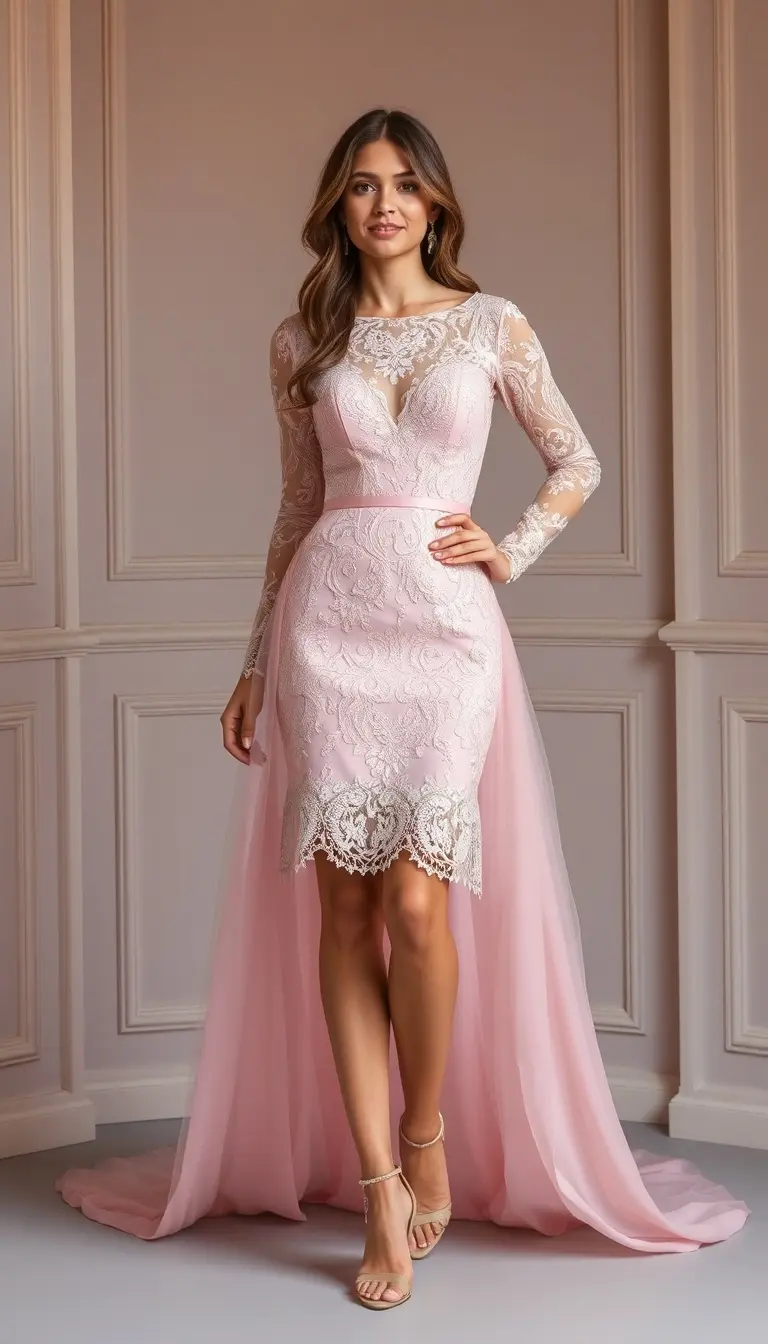 Pink Lace Prom Dress
