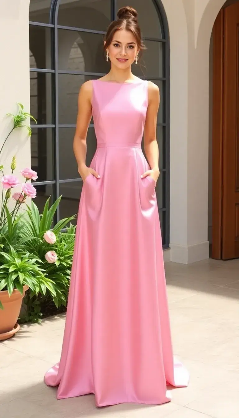 Pink Satin A-Line Prom Dress