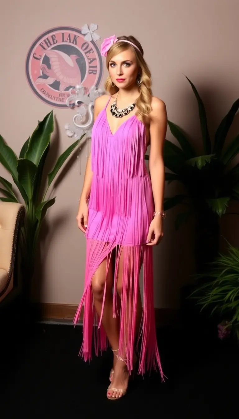 Pink Fringe Prom Outfit