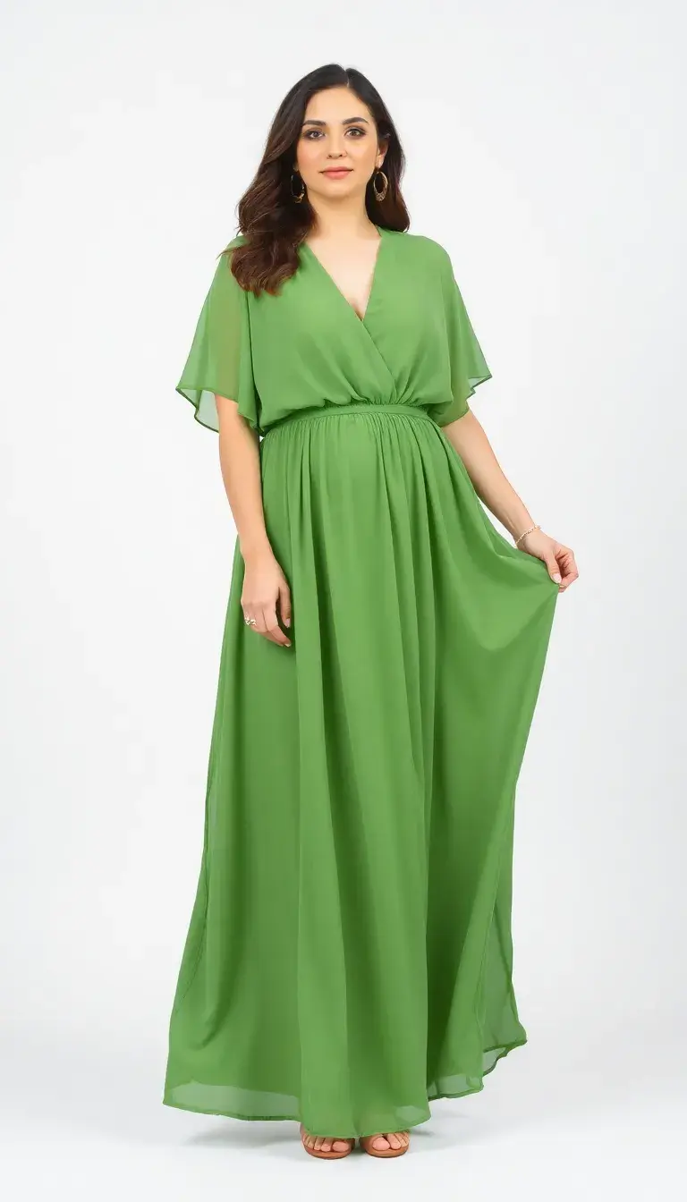Plus Size Chiffon Maxi Guest Dress in Green