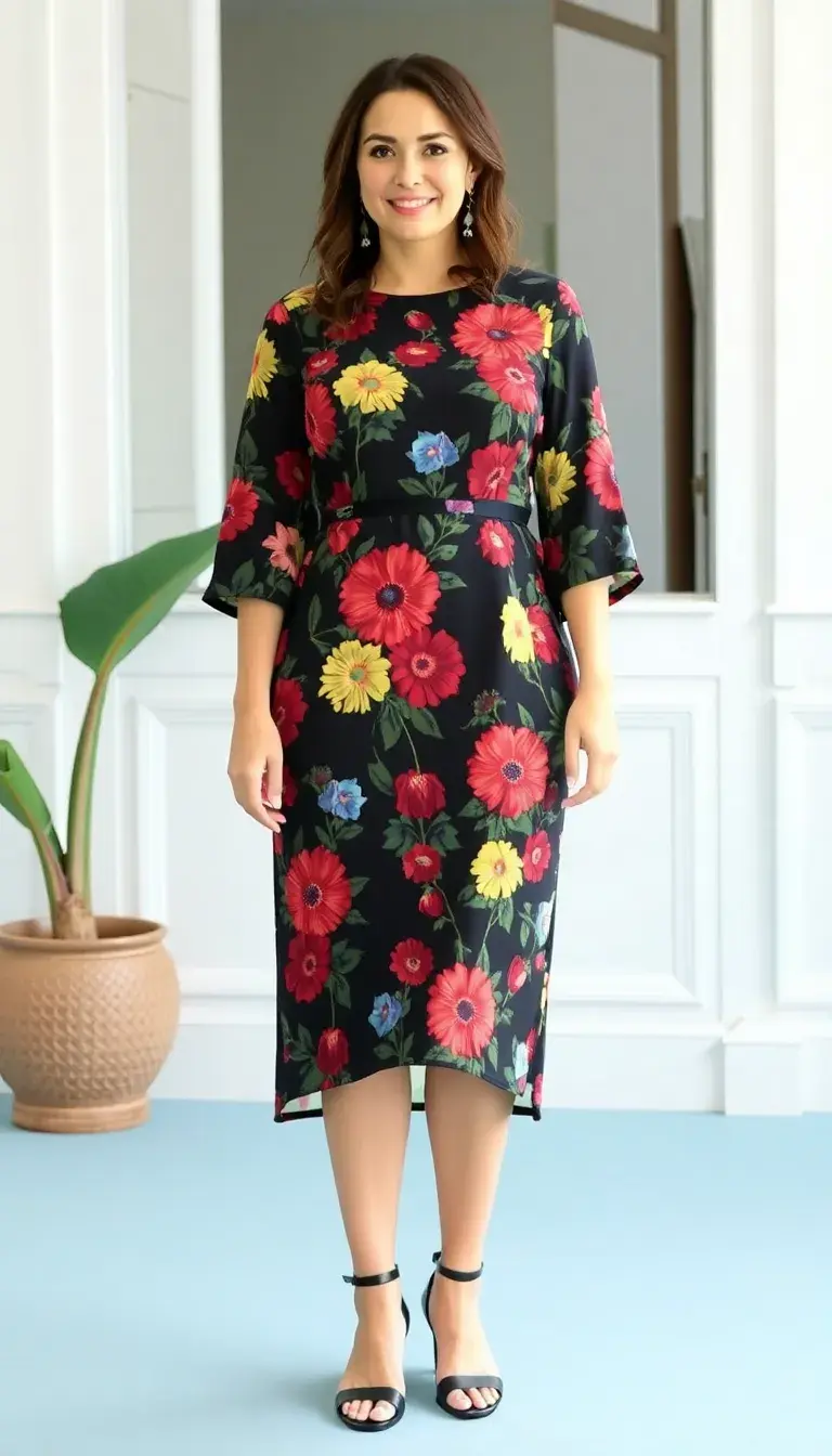 Plus Size Floral Print Guest Dress Midi