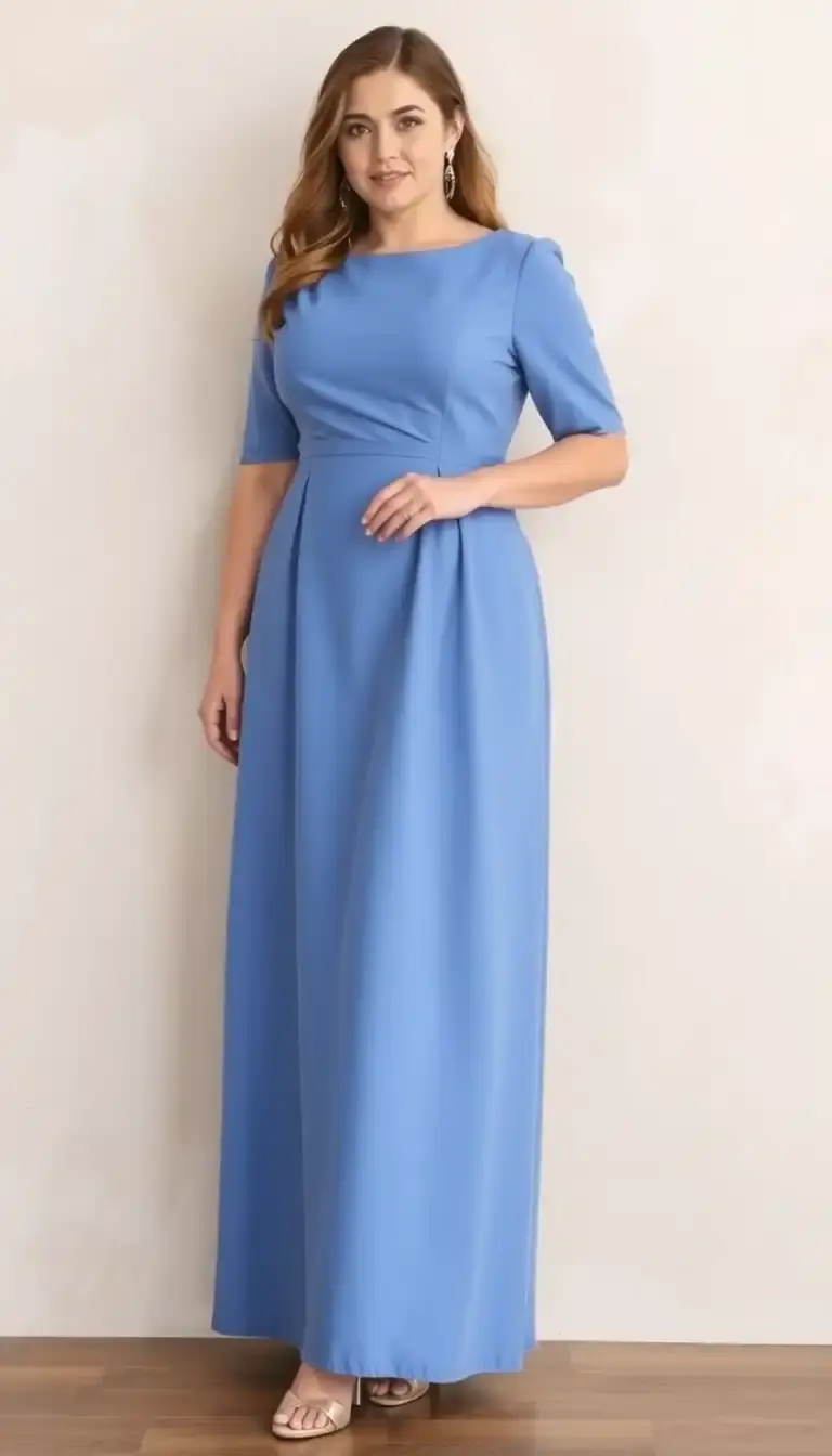 Classic Plus Size A-line Wedding Guest Dress in Blue