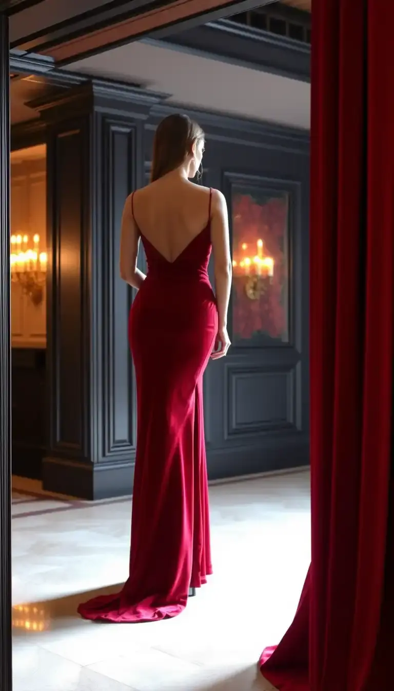 Red Velvet Evening Gown with slit