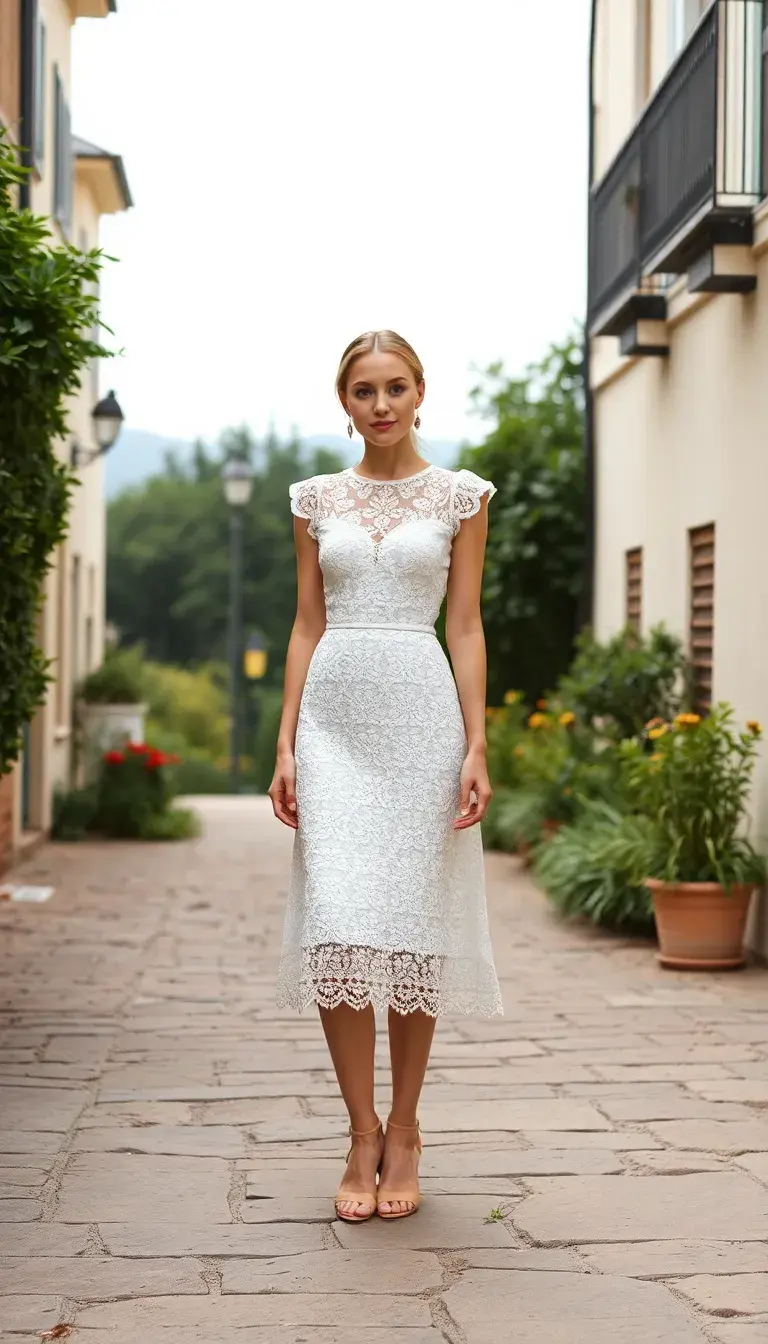 Lace White Midi Dress with cap sleeves