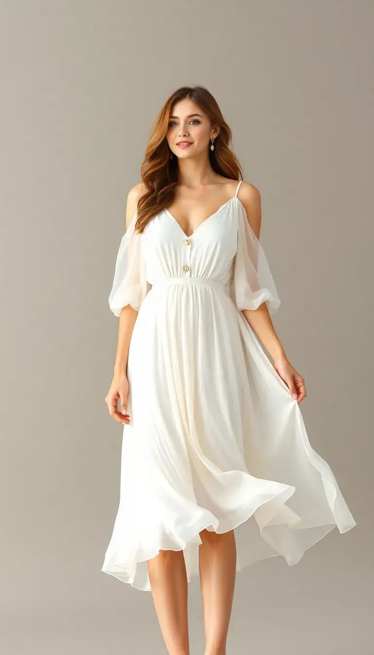 Chiffon White Dress with flowy skirt